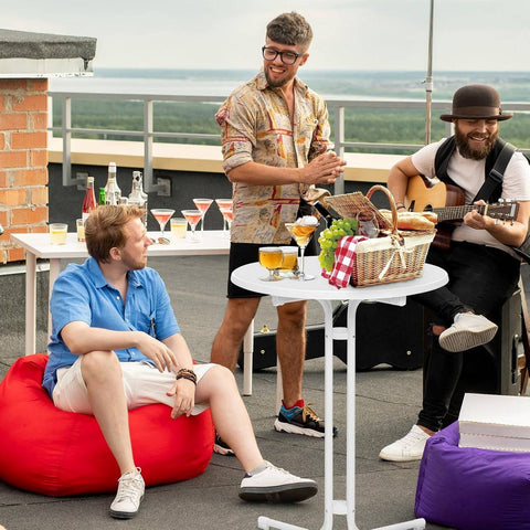 Rootz Foldable Standing Table - Bar Table - Bistro Table - Weatherproof & Sturdy - 80cm Ø White Metal Pipes - Perfect for Indoor & Outdoor Events