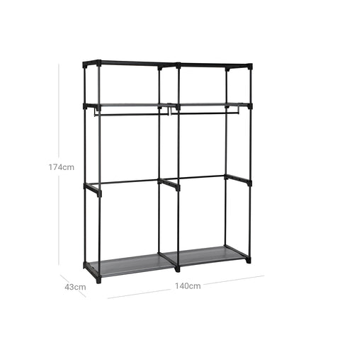 Rootz Fabric Wardrobe - Portable Closet - Foldable Clothes Rack - Non-Woven Fabric - 140cm x 43cm x 174cm