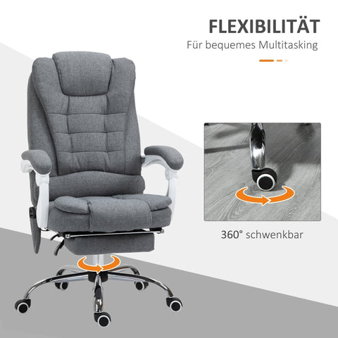 Rootz Massage Office Chair - Executive Chair - 6-Point Massage - Heating Function - Adjustable Backrest - Footrest - 360° Rotation - 65cm x 70cm x 111-119cm