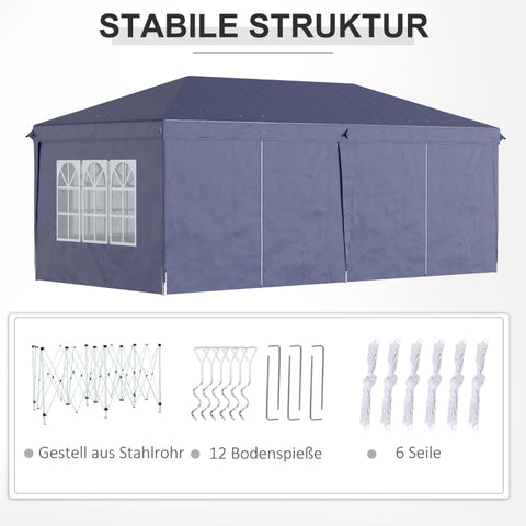 Rootz Folding Gazebo - Pop-Up Canopy - Outdoor Shelter - Durable Steel Frame - Easy Assembly - Versatile Design - 585cm x 295cm - Blue