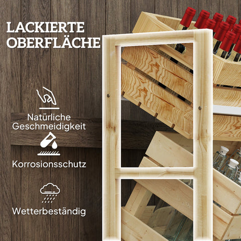 Rootz Beverage Crate Shelf - Wooden Storage Stand - 3-Tier Box Organizer - Natural Spruce Wood - 56 x 32 x 112 cm - Ideal for Parties & BBQs