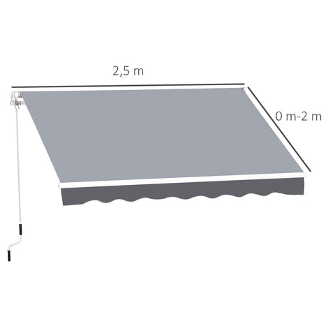 Rootz Manually Extendable Awning - Adjustable Canopy - Outdoor Sunshade - Waterproof Polyester - 2.5m x 2m