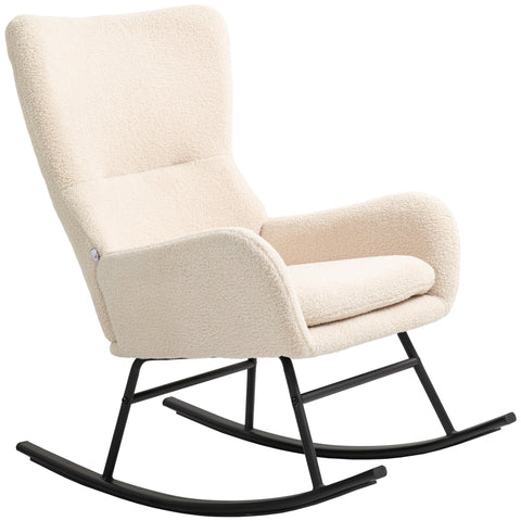 Rootz Rocking Chair - Recliner - Lounge Chair - 10cm Plush Comfort - 66cm x 100cm x 93cm - White/Black for Effortless Relaxation