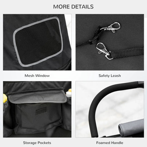 Rootz Foldable Dog Stroller - Pet Stroller - Dog Buggy - 1 Storage Basket - Universal Wheels - Shock Absorber - Gray - 112cm x 65cm x 100cm