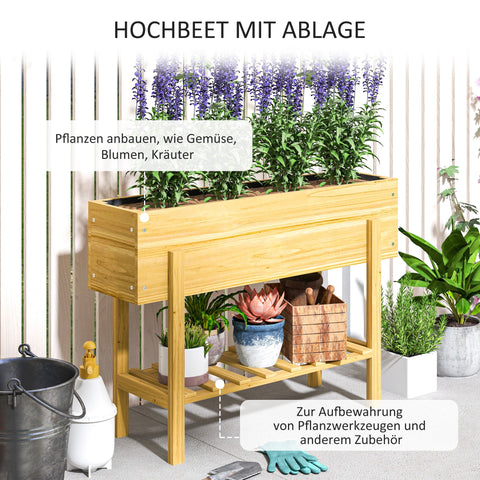Rootz Wooden Flower Box - Raised Planter - Garden Bed - Fleece Lining - Healthy Soil - 100 x 30 x 70.5 cm