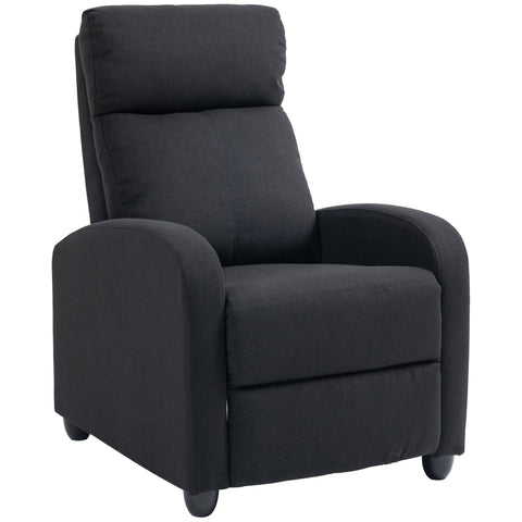 Rootz Reclining Chair - TV Chair - Cinema Chair - Cable Handle for Full Lying Position - Luxurious Padded Armrests - Linen-Polyester Fabric - Robust Steel Construction - Black - 69W x 156.5D x 74H cm