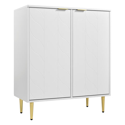 Rootz Sideboard Storage Cabinet - Chest of Drawers - Floral Pattern - Shockproof Design - 75L x 40W x 90H cm - Golden+White