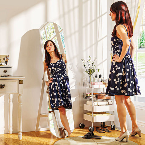 Rootz Complete Sheet Mirror - Full Body Mirror - Wall Mount Mirror - Secure Frosted Glass - 35x150 cm with Shelf, Ideal for Bathrooms & Bedrooms