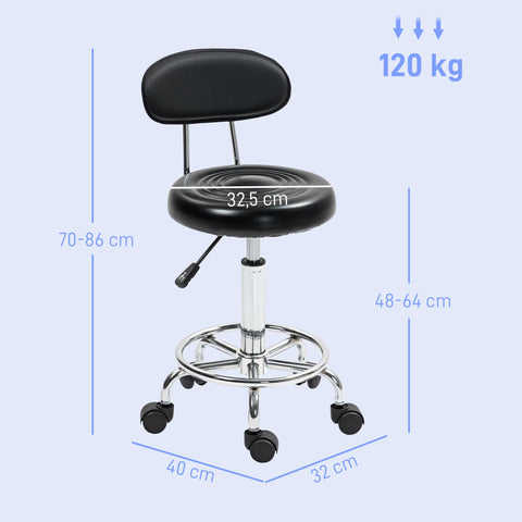Rootz Roll Stool - Adjustable Rotatable Stool - Salon Chair - All-day Comfort - Black - 32b x 40t x 70-86h cm