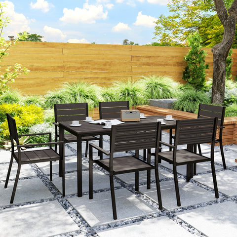 Rootz 7-Part Dining Set - Eating Group - Outdoor Furniture - Comfort Seating - Brown - Table 160cm x 80cm x 74cm