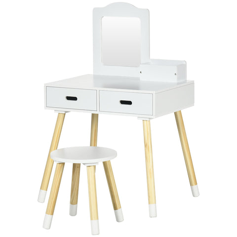 Rootz Children's Hairdresser Dressing Table Set - Vanity Table - Kids Hair Station - Storage Space - 60cm x 40cm x 95cm - White/Brown - Ages 3-6