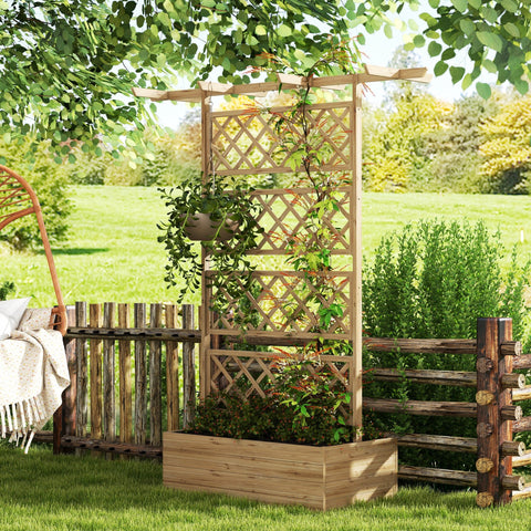 Rootz Plant Box with Trellis - Climbing Plant Box - Raised Balcony Bed - Strong Fir Wood - 160cm x 55cm x 183cm