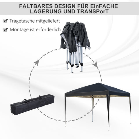 Rootz Pavilion Pop-Up Folding Pavilion - Garden Tent - Party Tent - UV Protection - 2.95m x 2.95m x 2.55m Steel+Oxford Fabric Black
