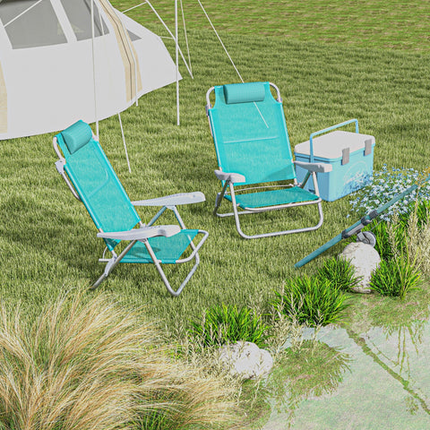 Rootz 2 Piece Set Foldable Garden Chairs - Portable Fishing Chair - Camping Chair - Adjustable Backrest & Headrest - 62L x 65W x 80H cm