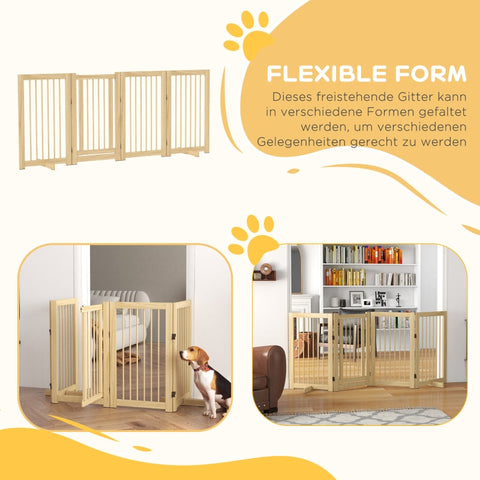 Rootz Dog Gate with Door - Wooden Pet Barrier - Solid Pine Wood - Free-Standing Design - Foldable Panels - 220cm x 36cm x 91cm