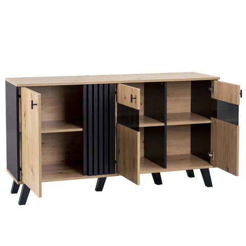 Rootz Sideboard - Buffet Cabinet - Modern Credenza - LED Lighting - 140cm x 78cm x 41cm - Stylish Design & Ample Storage
