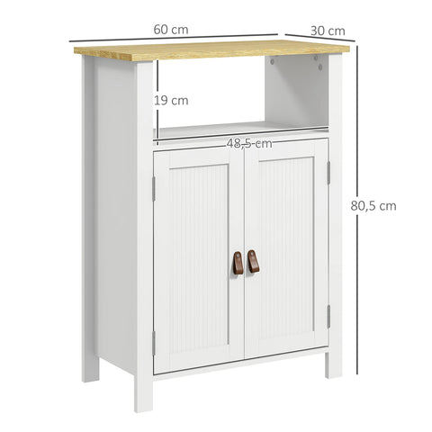 Rootz Low Bathroom Cabinet - Vanity Storage Unit - White & Natural Finish - Adjustable Shelves - 60W x 30D x 80.5H cm