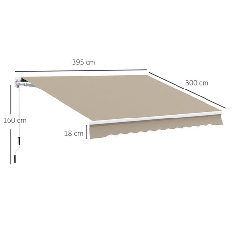 Rootz Folding Arm Awning - Adjustable Clamp Awning - Patio Awning - Sun Protection - Easy Operation - Weather-Resistant - 395cm x 300cm - Beige