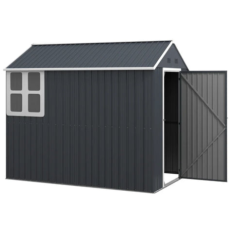 Rootz Garden Shed - Metal Tool Shed - Double Door - Window - Equipment Cabinet - Bicycle Garage - Galvanized Steel - Polypropylene - Gray - 259L x 172W x 222H cm