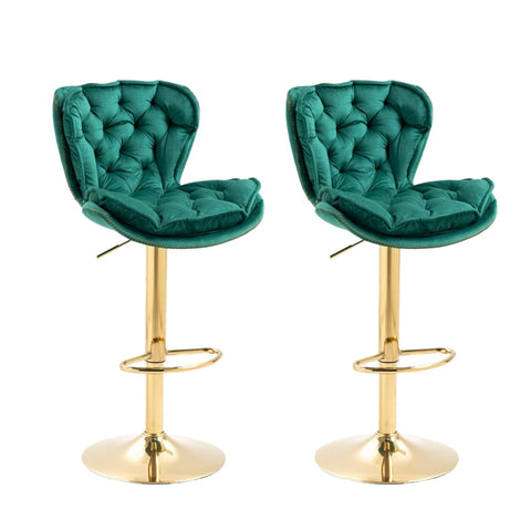 Rootz Swivel Bar Stools - Height Adjustable Chairs - Velvet Bar Seats - Ergonomic Design - 55x46x92-112cm