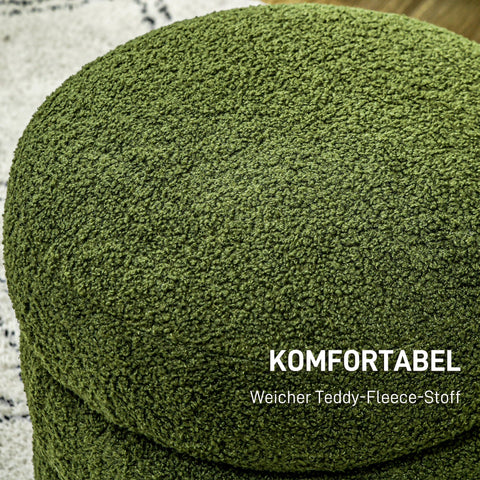 Rootz Round Stool - Ottoman - Footrest - Supports Up to 120kg - Ø40x45H cm - Green Teddyfleece