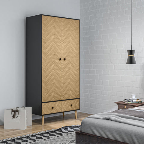 Rootz Wardrobe With 2 Doors - Bedroom Cabinet - Storage Solution - Spacious - 90 W x 50 T x 190 H cm