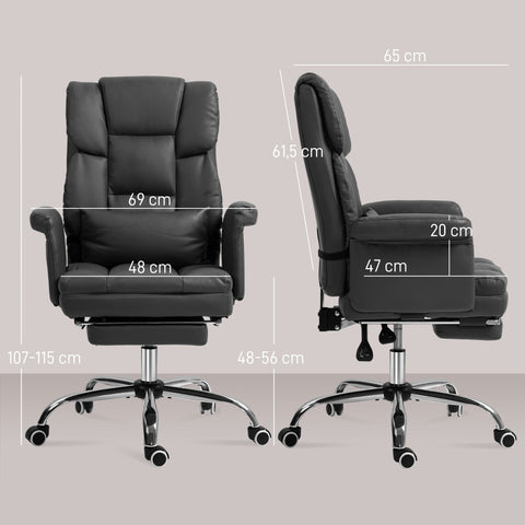 Rootz Office Chair - Ergonomic Swivel - Adjustable Chair - Lumbar Support - Black Synthetic Leather - 69cm x 110cm x 85-93cm