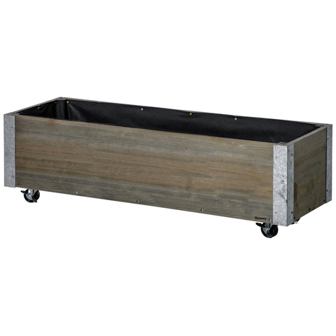 Rootz Plant on Rolls - Rectangular Planter - Gardening Tray - Solid Wood Metal - Irrigation & Drainage - 96cm x 30.6cm x 30cm