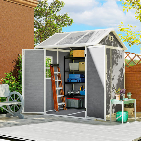 Rootz Garden Shed - Storage House - Outdoor Utility Shelter - Lockable & Waterproof, UV Resistant, Grey, and White 181x181x220cm, With Window & Floor