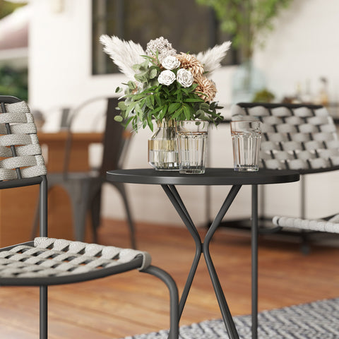 Rootz Poly Rattan Garden Furniture Set - Outdoor Lounge - Balcony Set - Ergonomic Comfort - Dimensions: Chairs 60Bx80H cm, Table Ø48x60H cm