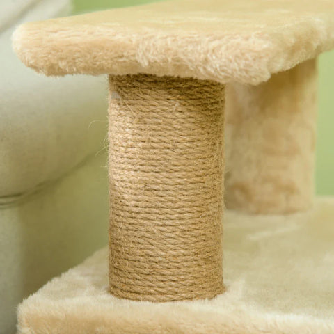 Rootz Pet Stairs - Scratching Post - 4 Steps - Play Ball House - Height Adjustable - Chipboard - Plush - Felt Fabric - Beige - 60 X 40 X 66 Cm