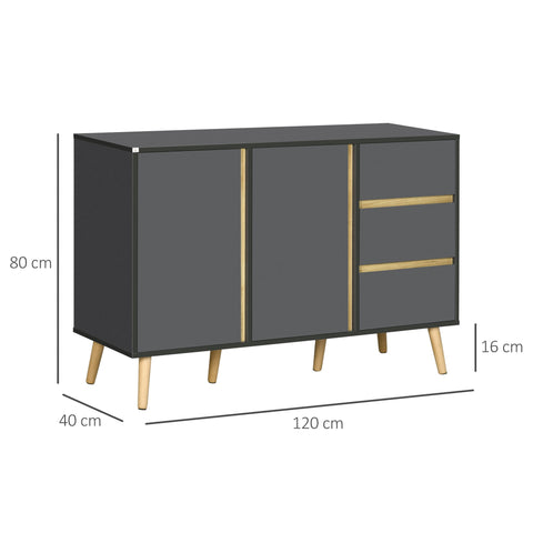 Rootz Sideboard - Scandinavian Storage Cabinet - Modern Cupboard - E1 Chipboard - 120 x 40 x 80cm Grey