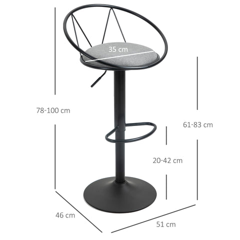 Rootz 2 Piece Set Bar Stools - Height Adjustable - Swivel Seats - Comfortable Design - 51cm x 46cm x 78-100cm