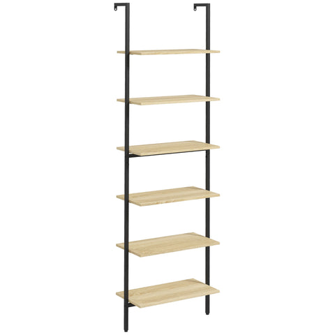 Rootz Wall Shelf Ladder Bookcase - Industrial Shelf - Display Shelves - Space Saver - 60L x 30W x 206H cm