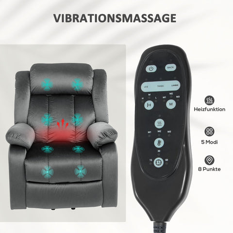 Rootz Stand-Up Massage Recliner Chair - Lift Chair - Lumbar Heating - 8-Point Massage - 88W x 95D x 106H cm