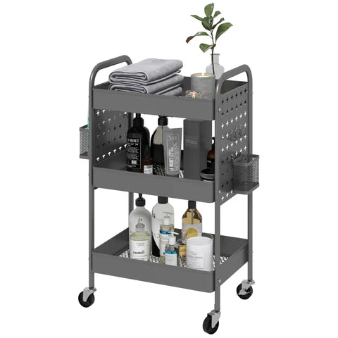 Rootz Multi-purpose Trolley - Kitchen Trolley - 3 Shelves - 4 Wheels - Gray - 53.5 cm x 30.5 cm x 75 cm