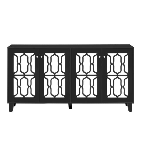 Rootz Black Mirrored Sideboard - Luxury Buffet - Storage Cabinet - Durable MDF - 160L x 40W x 84H cm