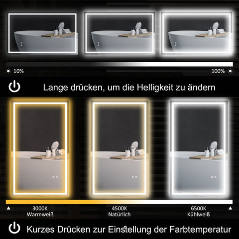 Rootz LED Bathroom Mirror – Vanity Mirror – Illuminated Mirror – Adjustable Brightness, Anti-Fog, Waterproof – 100x60x3 cm