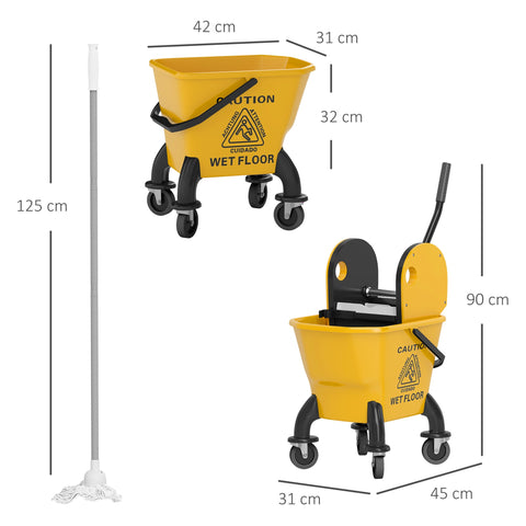Rootz Rollable Mopp-Eimer - Wiping Bucket - Cleaning Bucket - 26L Capacity - Ergonomic Handle - 45x31x90cm