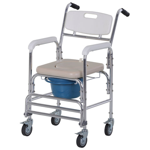Rootz Commode Wheelchair - Commode Chair - Mobility Aid - Shower Chair - Aluminum Frame - 88 x 54 x 94 cm