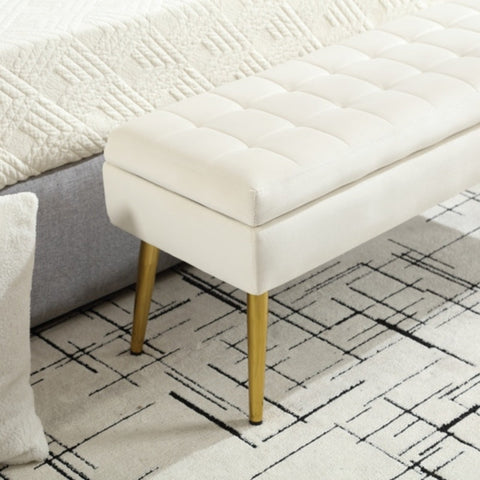 Rootz Beige Velvet Storage Bench - Ottoman - Seat with Storage - Comfort Padding - 111L x 35W x 44.5H cm