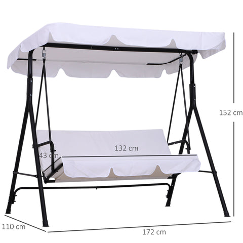 Rootz Garden 3 Person Swing - Outdoor Hammock - Porch Seat - Adjustable Roof - 1.72L x 1.10W x 1.53H m - Black/White Steel Polyester