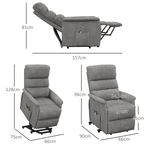 Rootz Electric Recliner Chair - TV Chair - Adjustable Armchair - Hydraulic Lift - Remote Control - Gray - 66cm x 90cm x 96cm