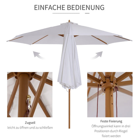 Rootz 300 cm Wooden Parasol - Garden Umbrella - Balcony Umbrella - Durable & UV-Resistant - Adjustable Tilt - Easy Operation - Ø300 x H250 cm