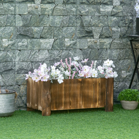 Rootz Jardinière on Stand - Flower Basin - Raised Planter Box - Rustic-Chic Elegance - 70L x 35W x 30H cm - Charred Spruce Wood
