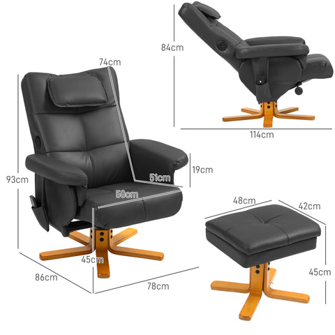 Rootz Massage Chair with Stool - Relaxation Chair - Faux Leather Massage Recliner - USB Charging - 78L x 86W x 93H cm