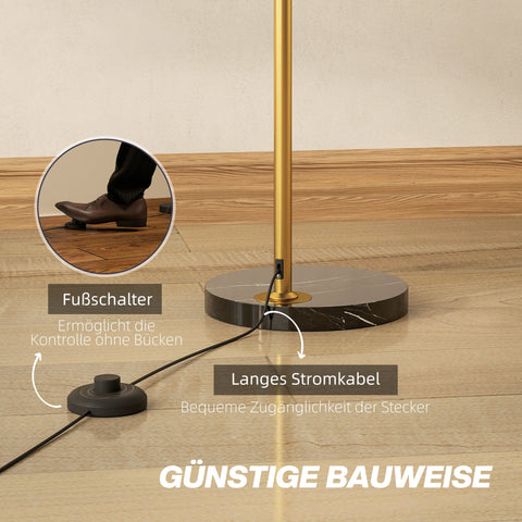 Rootz Floor Lamp - Arc Standing Light - Modern Arched Lamp - Elegant Design, Stable Marble Base, Adjustable Head - 167cm Black+Gold