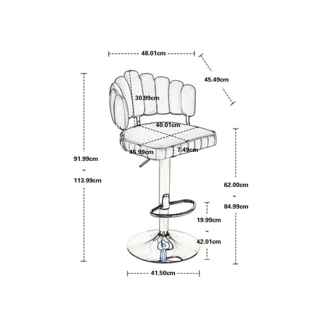 Rootz Adjustable Bar Stools - Retro Seating - Velvet Chairs - Ergonomic Comfort - 48cm x 45.5cm x 92-114cm