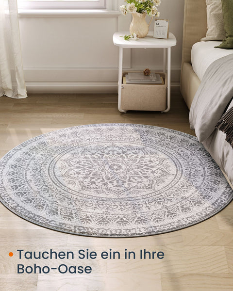 Rootz Round Carpet - Boho Style Rug - Dove Gray - Polyester - Felt - TPR - 120 cm Diameter - Lightweight - 1.6kg