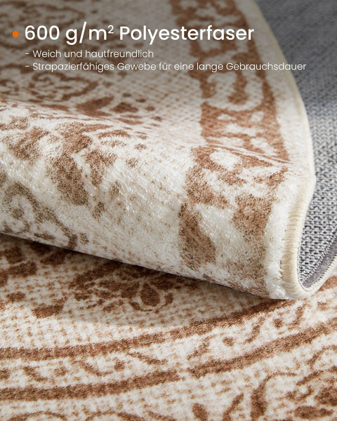 Rootz Round Boho Style Carpet - Cappuccino Beige - Polyester Felt TPR - Lightweight - 120cm Diameter - 1.6kg - Indoor Outdoor Rug